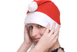 Close up portrait of girl in santa claus hat Close up portrait of girl in santa claus hat
