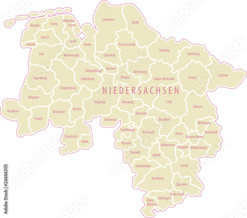 Vector: Landkarte Niedersachsen Landkreise Vektor Norddeutschland Landkarte Niedersachsen Landkreise Vektor Norddeutschland