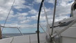 Front view of a boat wheel sailing in the open sea