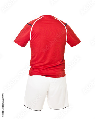 Photo: Red football shirt with white shorts Red football shirt with white shorts
