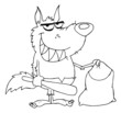 Outlined Smiled Werewolf Holding Club And Bag Outlined Smiled Werewolf Holding Club And Bag
