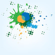 Colorful bright ink splashes on blue background Colorful bright ink splashes on blue background