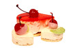 Three sweet cakes with cherries on top