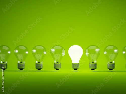 Illustration: Turn on bulb on green background Turn on bulb on green background
