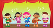 MultiCultural Children performing a music on the stage MultiCultural Children performing a music on the stage