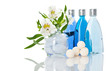 Duschgel blau auf weiss mit Lilie Duschgel blau auf weiss mit Lilie