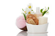Beautyset mit blume Schwamm und Shampoo