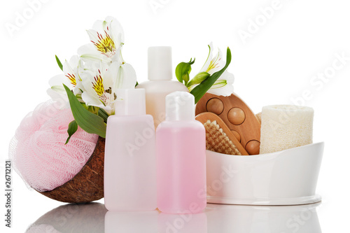 Foto: Beautyset mit blume Schwamm und Schampoo Beautyset mit blume Schwamm und Schampoo