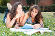 Two Young Woman Study Togheter at Park