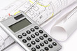 Calculator with architect`s plans Calculator with architect`s plans
