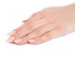 Beautiful hands with perfect nail french manicure. isolated on w