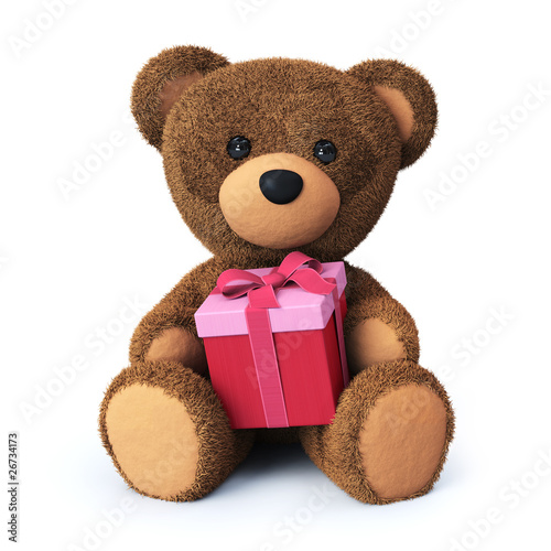 Illustration: Teddy bear with present box Teddy bear with present box