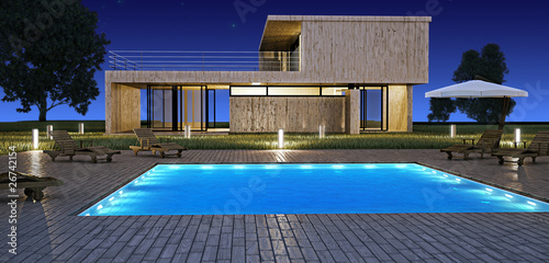 Illustration: Modern house with pool Modern house with pool