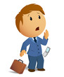 Vector image shocked businessman with throw case and cell phone
