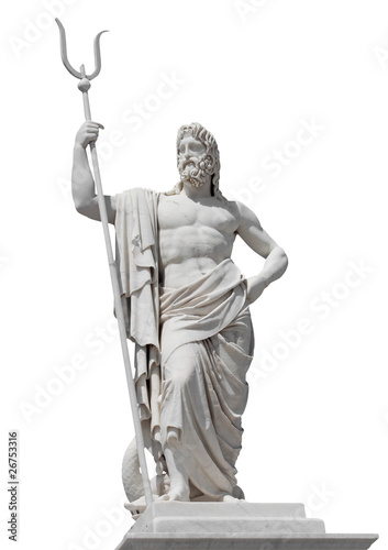 Photo: Marble statue of the sea god Neptune isolated on white Marble statue of the sea god Neptune isolated on white