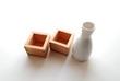 sake bottle with wooden masu cups