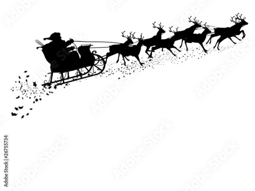 Vektor: Weihnachtsmann mit Rentierschlitten - Silhouette Weihnachtsmann mit Rentierschlitten - Silhouette