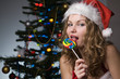 beauty woman in santa hat