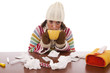 woman with flu symptoms drinking a hot drink woman with flu symptoms drinking a hot drink