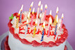 Birthday cake with lit candles