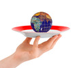 Hand with plate and globe