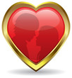 vector golden heart with reflection of man and woman in love