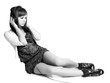 Foto: The girl with headphones, Black and white image. The girl with headphones, Black and white image.