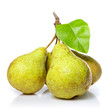 yellow pears with leaf isolated on white