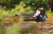 Romantic couple in the Luxembourg garden at fall. Paris, France