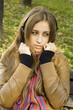 Girl with headphones fall