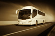 bus in motion on the highway, monochromatic