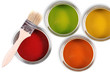 colorful paint buckets with paintbrush