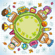 Colorful round composition, with cute schoolchildren Colorful round composition, with cute schoolchildren