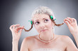 Hoping cute beautiful young bride holding her hair Hoping cute beautiful young bride holding her hair