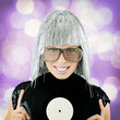 funky girl holding vinyl record
