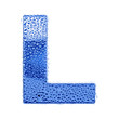 Blue ice alphabet symbol - letter L. Water drops on glossy metal