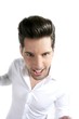 funny gesture dancing young male man over white
