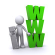 Ilustración: 3D guy with keyboard and www on the background 3D guy with keyboard and www on the background