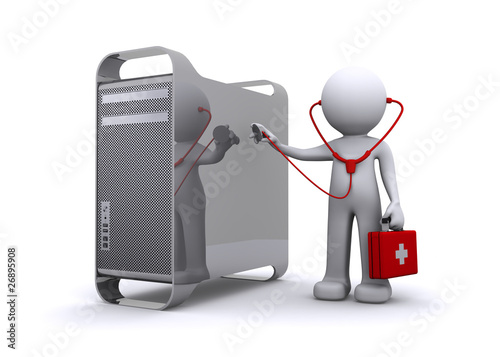 Illustration: doctor examining a pc/mac doctor examining a pc/mac