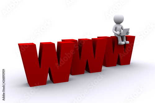 Illustration: 3D guysitting on big letters and typing on laptop 3D guysitting on big letters and typing on laptop