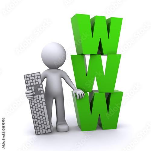 Illustration: 3D guy with keyboard and www on the background 3D guy with keyboard and www on the background