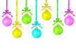 The multi-colored dull christmas balls hanging on tapes