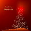 Christmas red background with a star tree. Vector