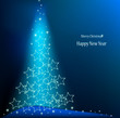 Christmas blue background with a star tree. Vector