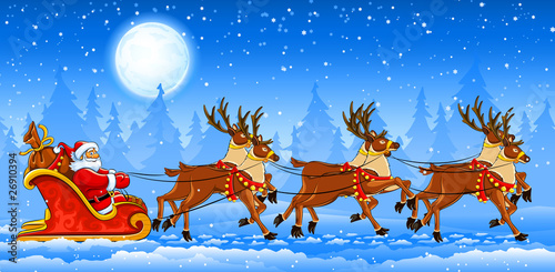 Vector: Christmas Santa Claus riding on sleigh Christmas Santa Claus riding on sleigh