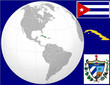 Cuba globe map locator world flag coat