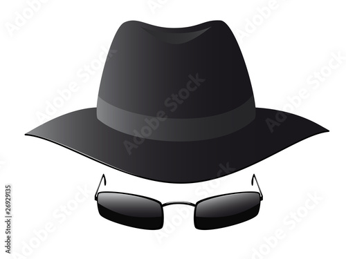 Vector: Vector illustration of black sun glasses and spy hat Vector illustration of black sun glasses and spy hat