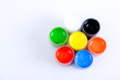 Colored paints on a white background Colored paints on a white background