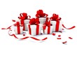 Presents with red ribbons isolated on white Presents with red ribbons isolated on white