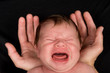 crying baby in protectiv hands